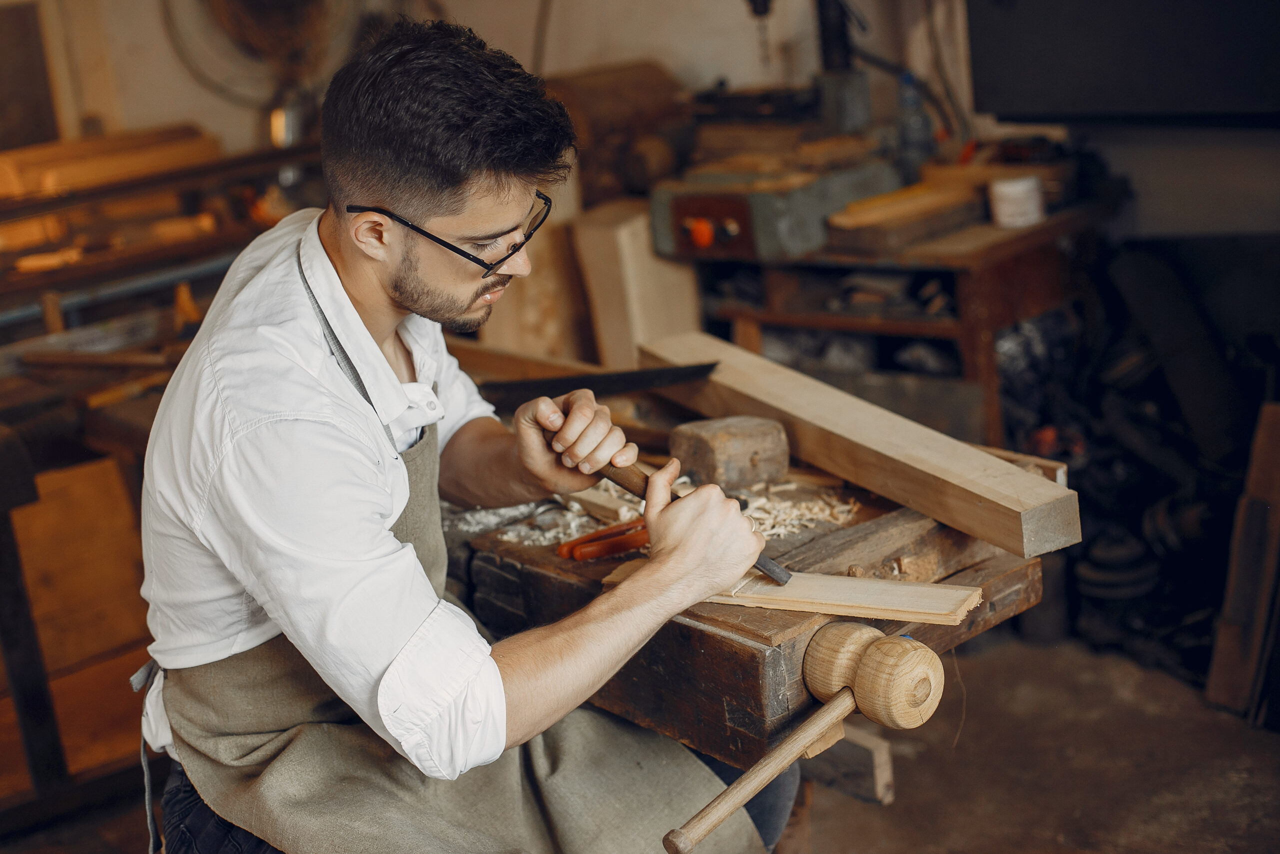 Carpenter working on timber